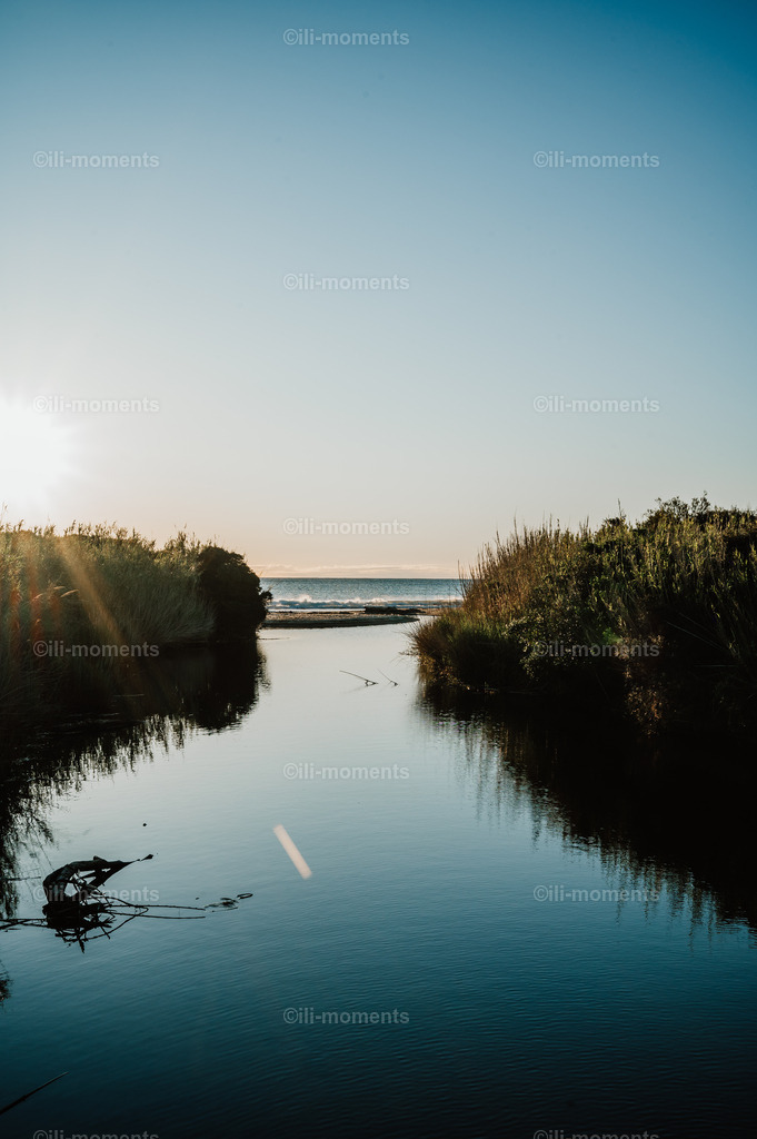 Blick zum Meer | Durch eine bewachsene Düne eröffnet sich der Blick zum Meer mit leichten Wellen am Ufer, die sanft ans Land rollen. Ein ruhiges, naturnahes Fotokunstwerk – ideal als Kunstdruck für entspannte und natürliche Räume. - Realisiert mit Pictrs.com