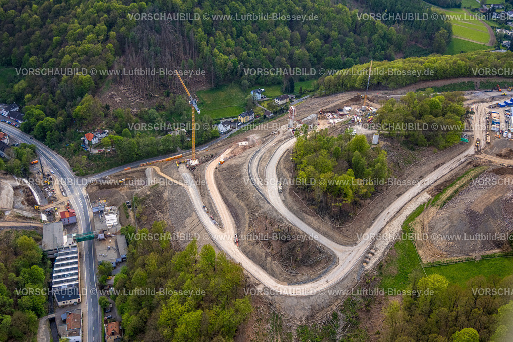 Luedenscheid240502543Rahmede-Bruecke_Autobahn-A45 | Luftbild, Lüdenscheid, Bauarbeiten an der Rahmedetalbrücke an der Autobahn A45, Verkehrsinfrastruktur, die ersten Fundamente der Brückenpfeiler sind erkennbar, Autobahnsperrung, Ruhrgebiet, Nordrhein-Westfalen, Deutschland
