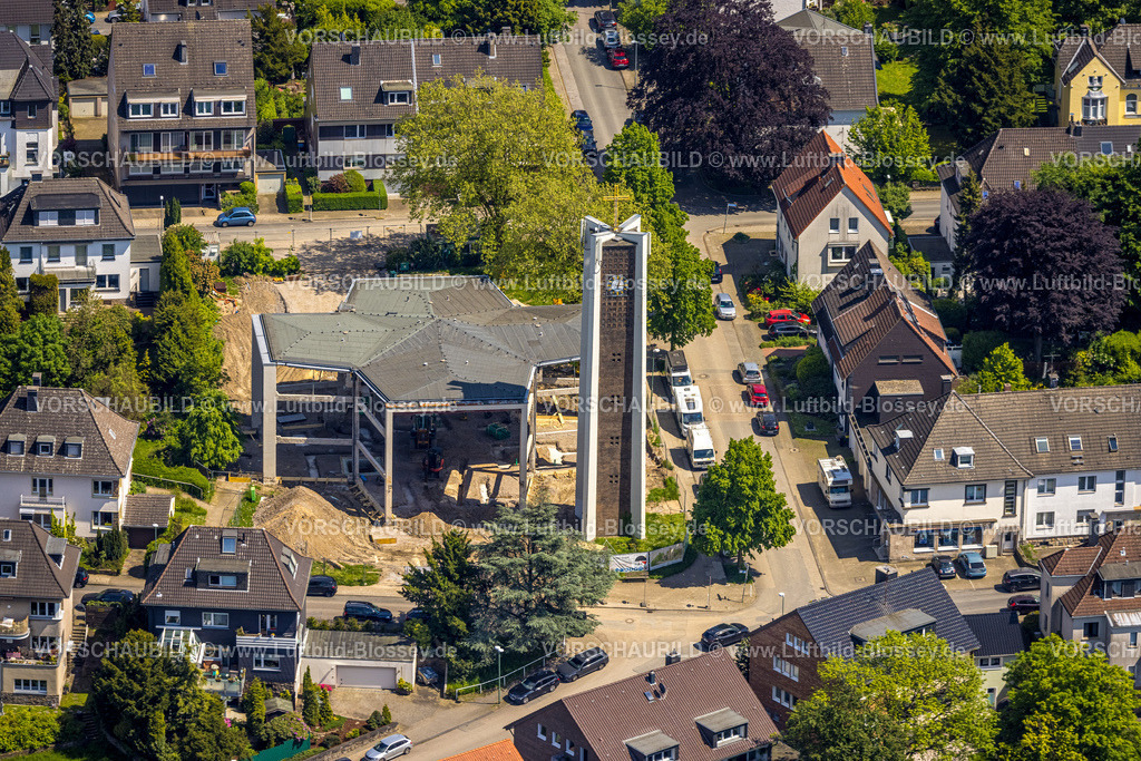 Essen230511907 | Luftbild, Kirchturm St. Thereia, Abriss Kirche, Stadtwald, Essen, Ruhrgebiet, Nordrhein-Westfalen, Deutschland