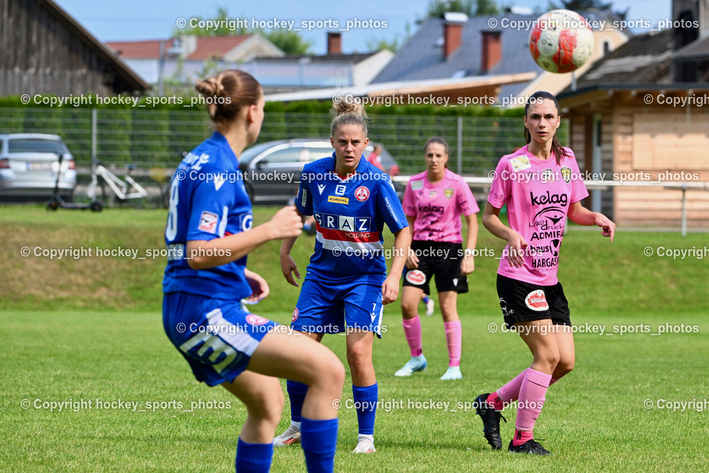 Carinthians Hornets vs. GAK 1902 Frauen | #7 Vanessa Kraker GAK, #18 Laura Therese Kert Carinthians Hornets, Carinthians Hornets vs. GAK 1902 Frauen, Carinthians Hornets vs. GAK 1902 Frauen am 01.09.2024 in Sachsenburg (Sportplatz Sachsenburg), Austria, (Photo by Bernd Stefan)