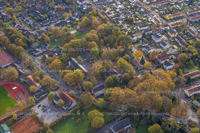 Kamen221012421Heeren-Werve | Luftbild, Volkshochschule Kamen-Bönen, Villa Lach und Krach Kindergarten, Bäume in Herbstfarben, Heeren-Werve, Kamen, Ruhrgebiet, Nordrhein-Westfalen, Deutschland