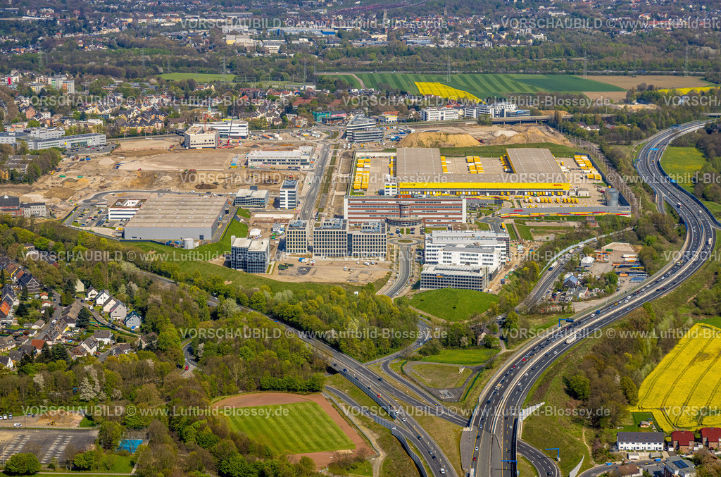 Bochum230404042 | Luftbild, Großbaustelle Mark 51/7, Neubau Wissenschafts- und Technologiequartier, O-Werk Campus, DHL Logistik, Laer, Bochum, Ruhrgebiet, Nordrhein-Westfalen, Deutschland