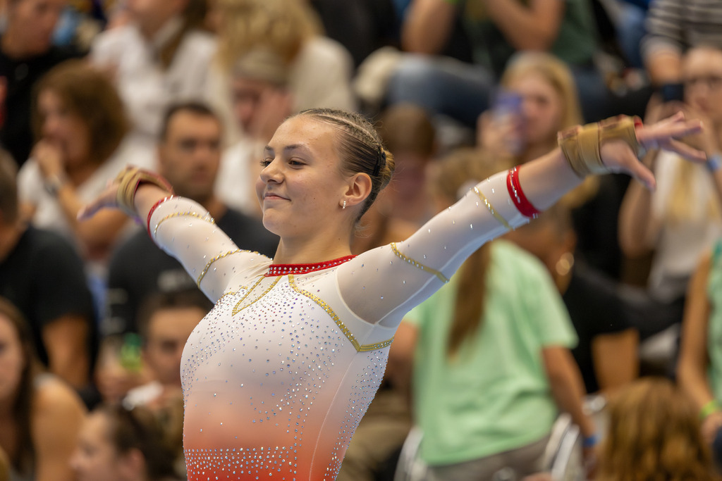 Deutsche Turnliga DTL (Bundesliga) der Frauen, 3. Wettkampftag 2025 in Ketsch***Maha Feniuk (MTV Stuttgart) am Boden | Deutsche Turnliga DTL (Bundesliga) der Frauen, 3. Wettkampftag 2025 in Ketsch***Maha Feniuk (MTV Stuttgart) am Boden - Realisiert mit Pictrs.com