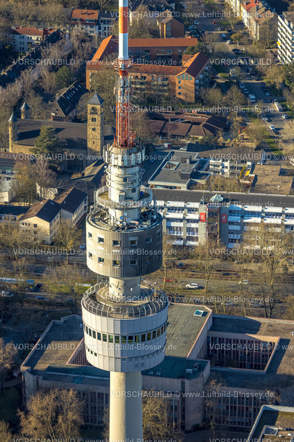 Dortmund250303197 | Luftbild, Spitze des Florianturm, Aussichtsplattform und Cafe, Ruhrallee, Dortmund, Ruhrgebiet, Nordrhein-Westfalen, Deutschland