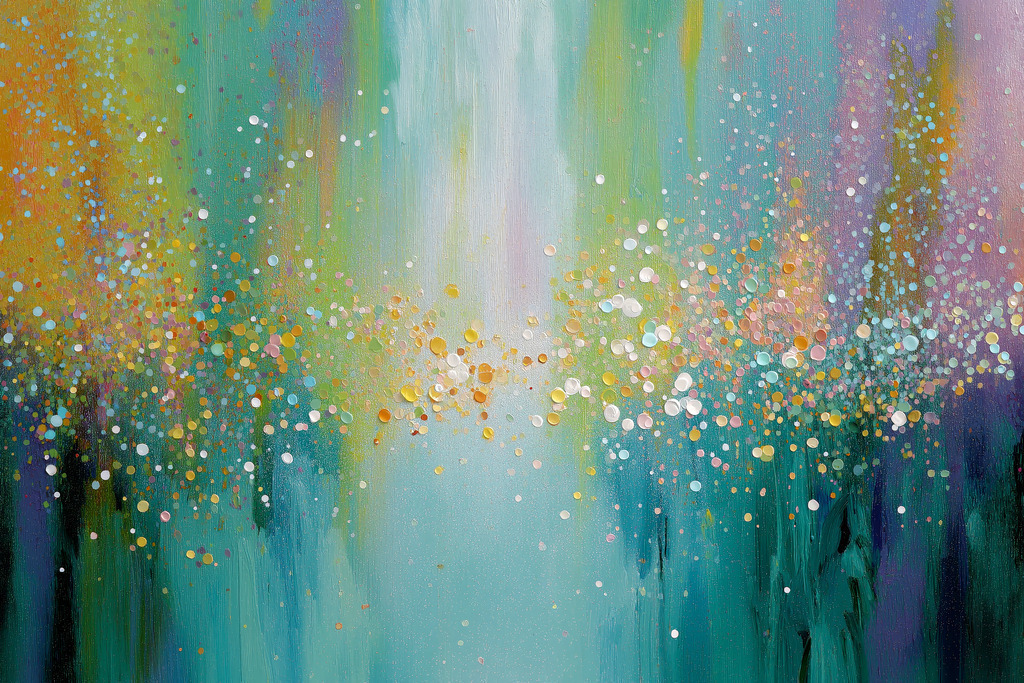 2506017 - Blumenpunkte | Eine Blumenwiese in einer sehr abstrakten Darstellung mit vielen bunten Pinselstrichen. 