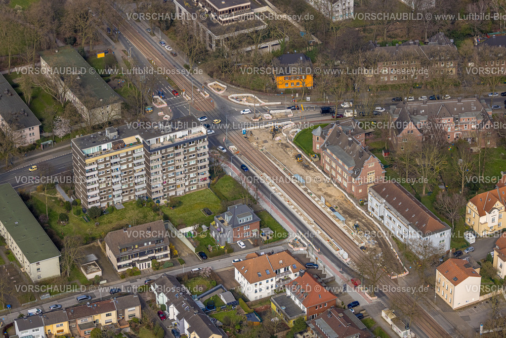 Duisburg240303745 | Luftbild, Baustelle Straßenkreuzung Düsseldorfer Straße und Karl-Jarres-Straße, Wohngebiet mit Hochhaus, Dellviertel, Duisburg, Ruhrgebiet, Nordrhein-Westfalen, Deutschland, Duisburg-S