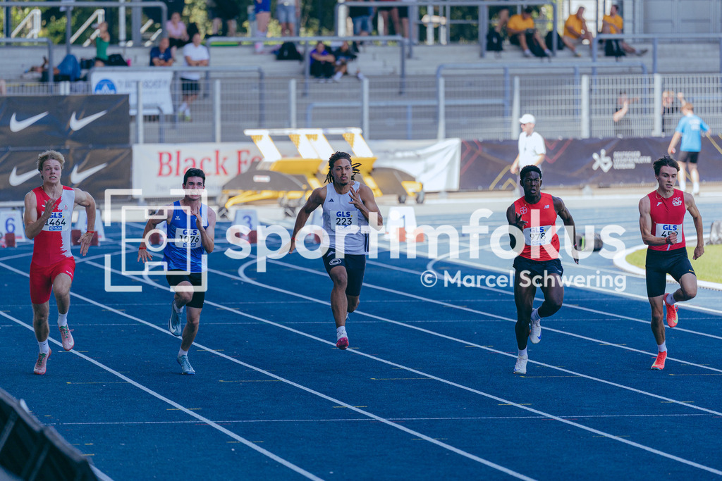 Deutsche Meisterschaften U20 / U16 2026 | Constantin Reiß, Tschft. Germersheim, 1076, Tamani Mwashumbe, SCC Berlin, 223, 100-Meter-Lauf, Deutsche Meisterschaften der U20 &amp; U16 2026, Lohrheidestadion Bochum-Wattenscheid, 11.07.2026. Foto: Marcel Schwering / sportimfokus - Realisiert mit Pictrs.com