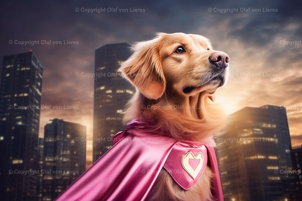 Retriever als Superwoman | Superhund mit Umhang