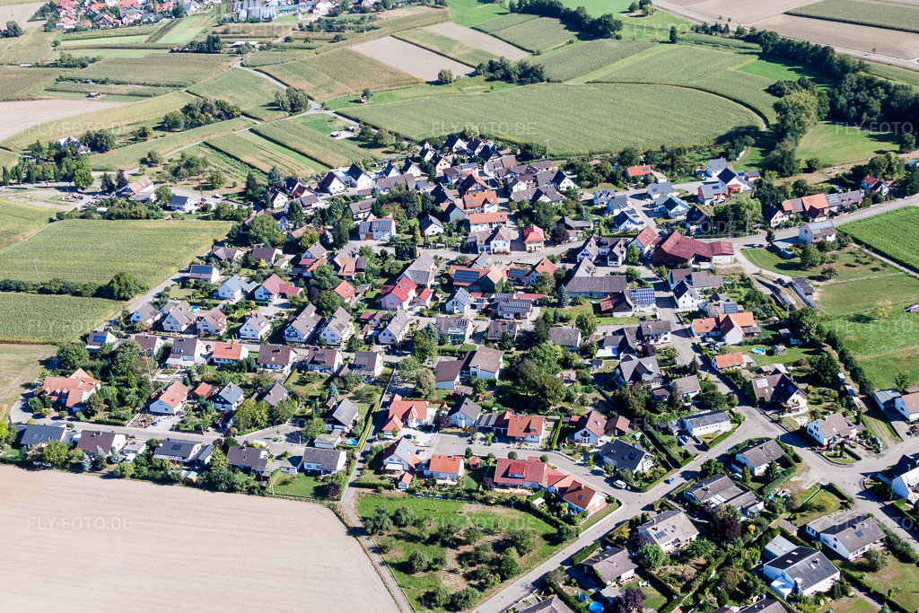 Luftbild: Dorfansicht im Ortsteil Querbach in Kehl im Bundesland Baden-Württemberg in Deutschland. Foto: IMG_20605.jpg vom 31.08.2009 durch Werner Riehm/FLY-FOTO.de