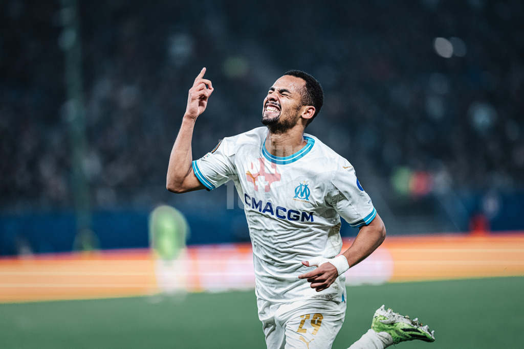 Fußball | Herren | Saison 2023/2024 | Play-Offs Europa League | FC Shakhtar Donetsk (UKR) vs. Olympique Marseille (FRA) | 15.02.2024 | Iliman Ndiaye (#29, Olympique Marseille) beim Torjubel