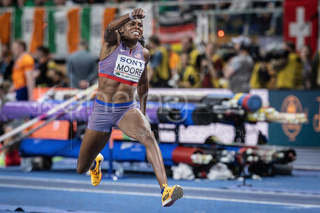 World Athletics Indoor Championships Kujawy Pomorze 26, 21.03.2026 | TORUN, POLAND - MARCH 21:  Jasmine MOORE (USA) competes in the women's triple jump during the World Athletics Indoor Championships Kujawy Pomorze 26 on day 2 / session 2 at Kujawsko-Pomorska Arena Torun on March 21, 2026 in Torun, Poland. 