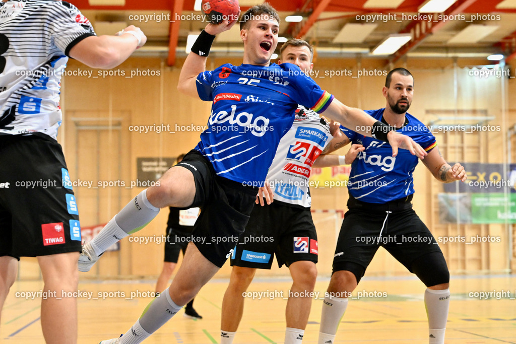SC Ferlach vs. Schwaz Tirol Handball | #35 JURANIC Jura Egon SC Ferlach, #81 Milicevic Adrian SC Ferlach, SC Ferlach vs. Schwaz Tirol Handball, SC Ferlach vs. Schwaz Tirol Handball am 12.10.2024 in Ferlach (Ballspielhalle Ferlach), Austria, (Photo by Bernd Stefan)