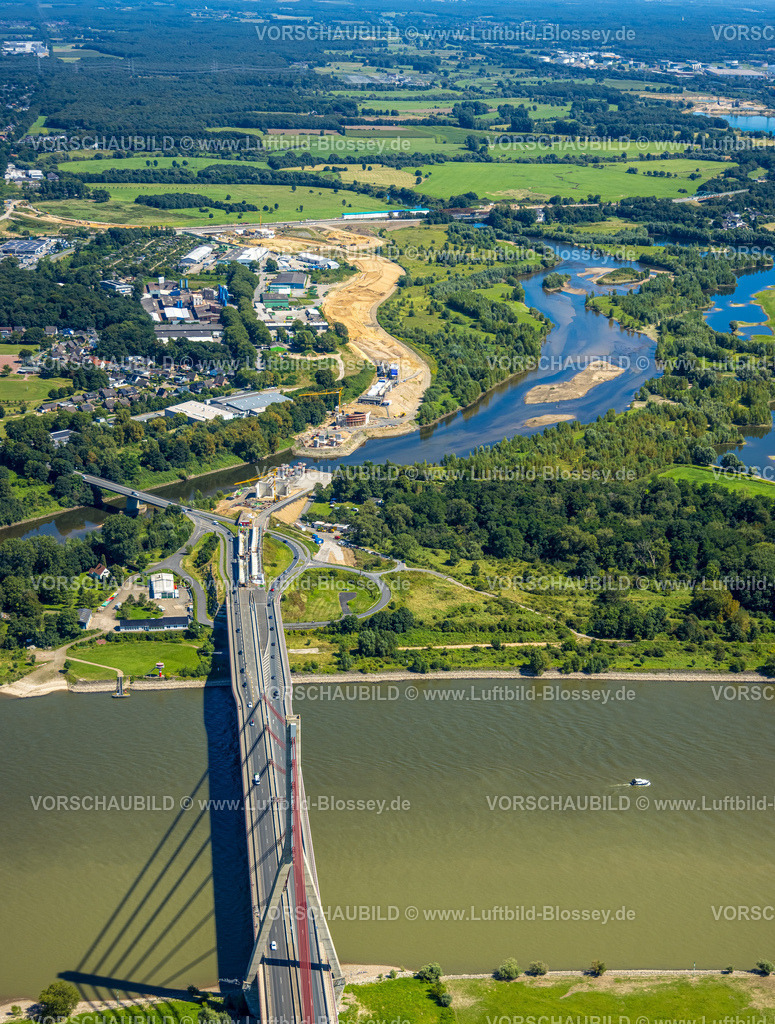 Wesel240802560 | Luftbild, Lippemündungsraum mit Baustelle, Ergänzungsbau an der Rheinbrücke Wesel und Fluss Rhein, Wesel, Ruhrgebiet, Niederrhein, Nordrhein-Westfalen, Deutschland