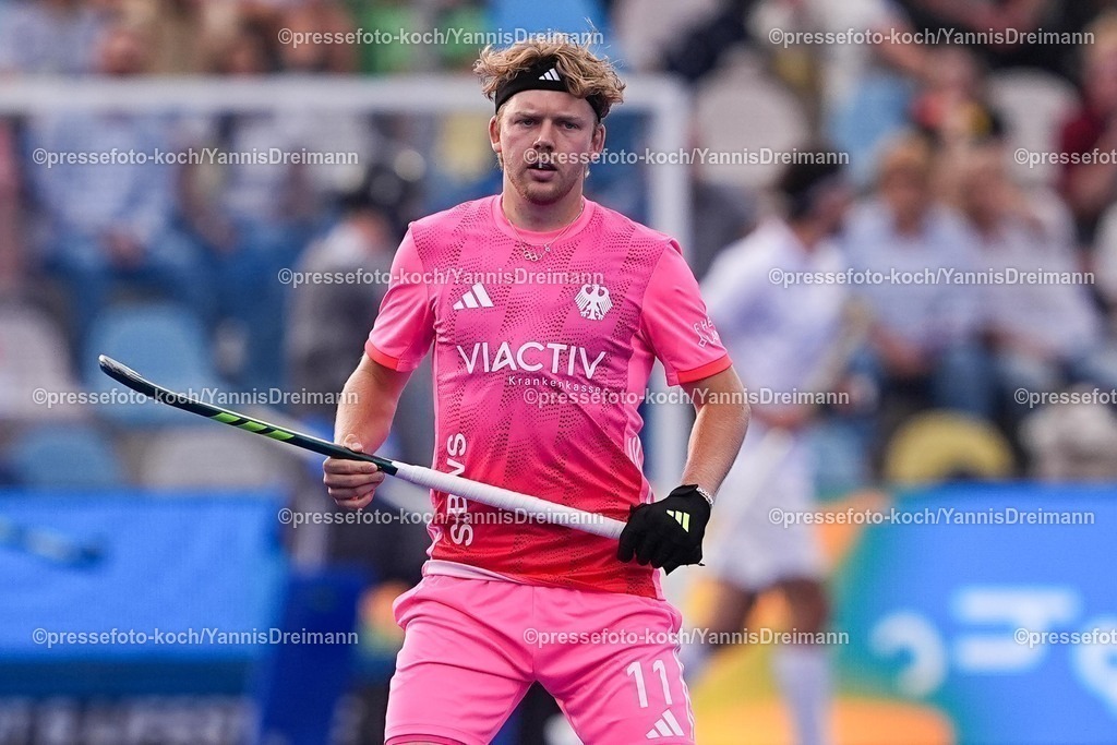 xydrx08082502018 | 08.08.2025, xydrx, Herren EuroHockey Championship 2025, Gruppenphase, Gruppe B, Deutschland - Frankreich, Sparkassenpark Mönchengladbach: Thies Prinz (Deutsche Feldhockey Nationalmannschaft #11)