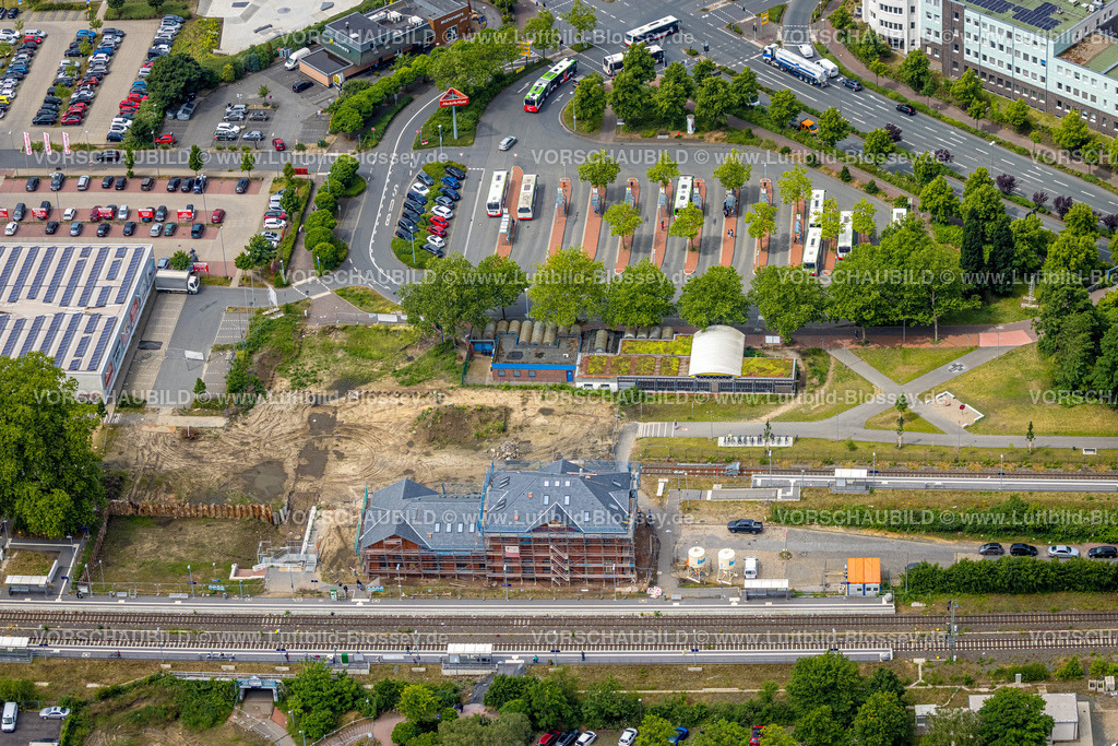 Dorsten220603122 | Luftbild, Bauarbeiten am Bahnhof Dorsten und Bahnhofsumfeld, Dorsten, Ruhrgebiet, Nordrhein-Westfalen, Deutschland