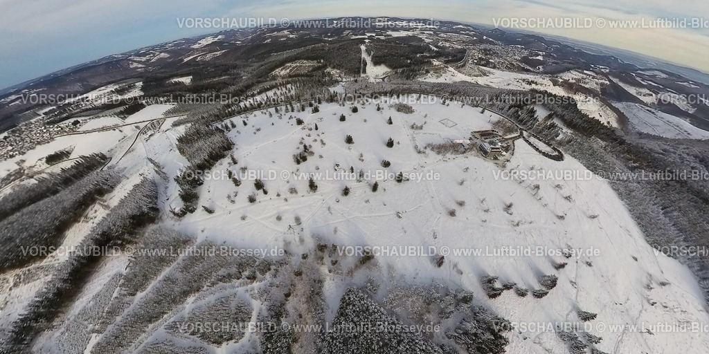 Winterberg221290001KahlerAsten | Luftbild Kahler Asten und Astenturm, Winterberg im Schnee, fisheye, Fisheye Aufnahme, Fischaugen Aufnahme, 360 Grad Aufnahme, Sauerland, Nordrhein-Westfalen, Deutschland