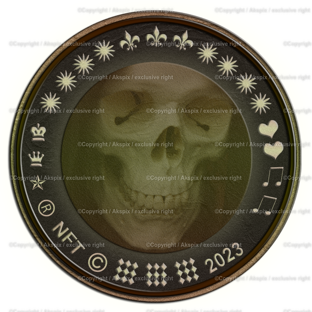 NFTs_Coin-KnochenKopf-2023-2 | Die Bildagentur Akspix ist eine Online-Bildagentur und bietet professionelles und kreatives Bildmaterial Royalty free und Rights Managed. Bildarchiv Akspix bietet eine große Auswahl an kreativen und klassischen Motiven.Frankfurt Fotograf, Fotoshooting