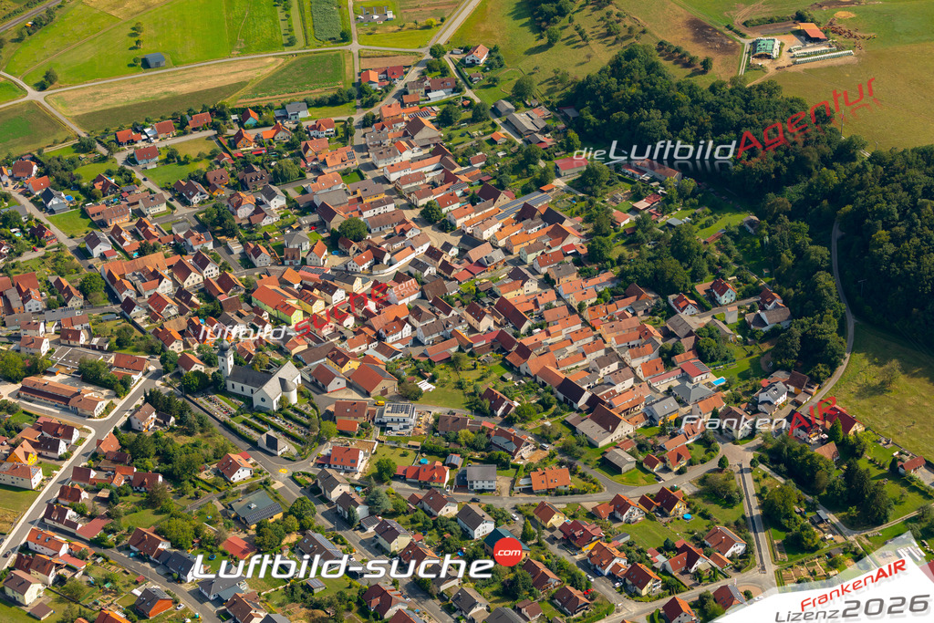 Das Luftbild zeigt : Rottershausen Oerlenbach - Die Luftaufnahme wurde 2024 vom UL-Flugzeug aus erstellt ( keine Drohne ) - Hochauflösende Luftaufnahme - Für grossformatige Ausdrucke geeignet. Die Geschenkidee !Mit Lizenz und Bildrechte bestellbar