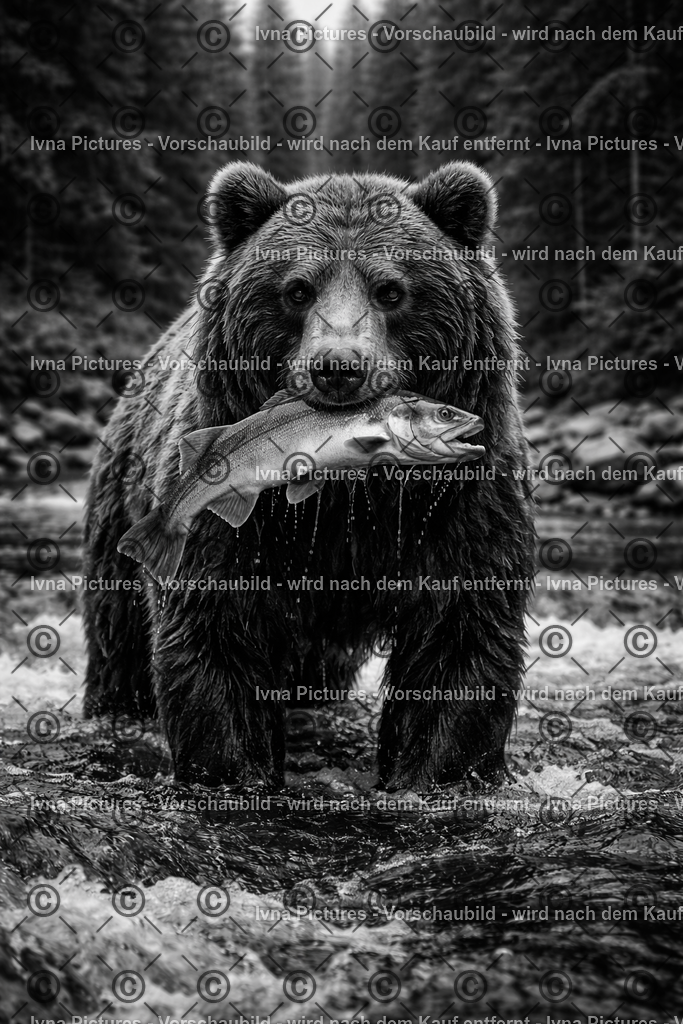 Bär mit Lachs im Fluss | Ivna Pictures - Realisiert mit Pictrs.com