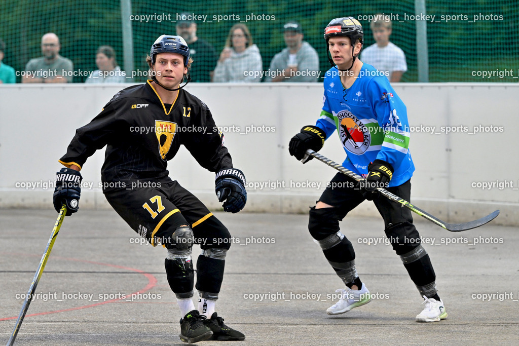 ASKÖ Hockey Villach vs. VAS Ballhockey  | #17 Hobitsch Samuel VAS Villach, #98 MAXA Alexander ASKÖ Villach Hockey, ASKÖ Hockey Villach vs. VAS Ballhockey , ASKÖ Hockey Villach vs. VAS Ballhockey  am 06.07.2025 in Villach (Alpen Arena ), Austria, (Photo by Bernd Stefan)