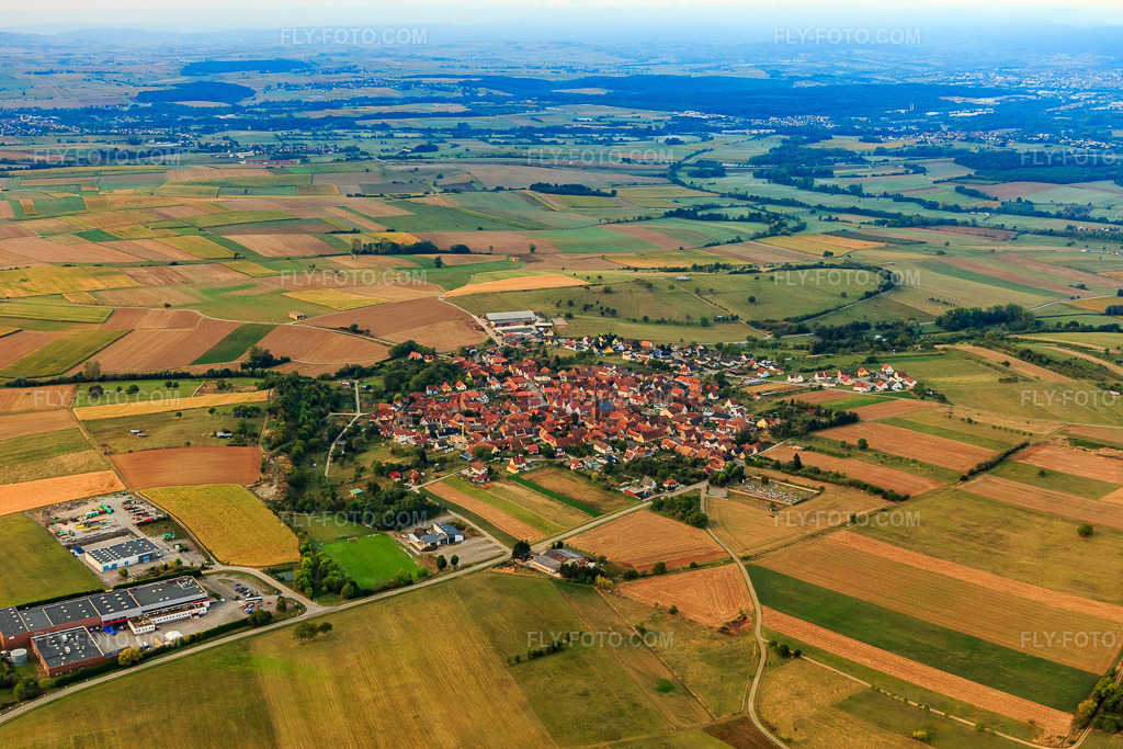 Aerial view: Imbsheim district from the north in Bouxwiller in the state Bas-Rhin, France. – Photo: IMG_117793.jpg taken on 09/14/2019 by Werner Riehm/FLY-FOTO.com – Resolution of the original: 5472 x 3648 px