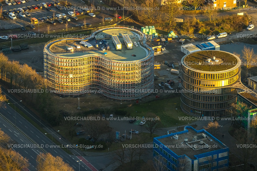 Gelsenkirchen230202334 | Luftbild, Gelsenwasser AG, Baustelle mit Erweiterung Rundbau-Zentrale, Erle, Gelsenkirchen, Ruhrgebiet, Nordrhein-Westfalen, Deutschland
