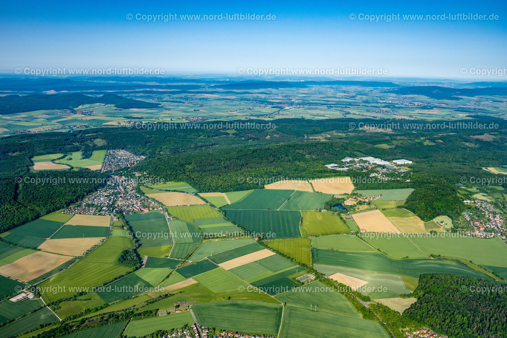 Hildesheim_Diekholzen_ELS_4165050623 | DIEKHOLZEN 05.06.2023 Landwirtschaftliche Nutzflächen und Feldgrenzen umsäumen das Siedlungsgebiet des Dorfes an der Ostlandstraße in Diekholzen im Bundesland Niedersachsen, Deutschland. // Agricultural land and field boundaries surround the settlement area of the village on street Ostlandstrasse in Diekholzen in the state Lower Saxony, Germany. Foto: Martin Elsen