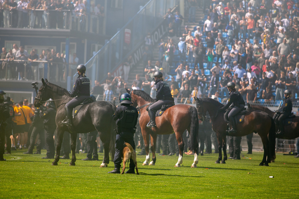Fußball 3. Liga, Saison 2024/25, 37. Spieltag: Waldhof Mannheim gegen Dynamo Dresden***Auch Polizeipferde kommen beim Platzsturm der Dresdener Fans zum Einsatz | Fußball 3. Liga, Saison 2024/25, 37. Spieltag: Waldhof Mannheim gegen Dynamo Dresden***Auch Polizeipferde kommen beim Platzsturm der Dresdener Fans zum Einsatz - Realisiert mit Pictrs.com