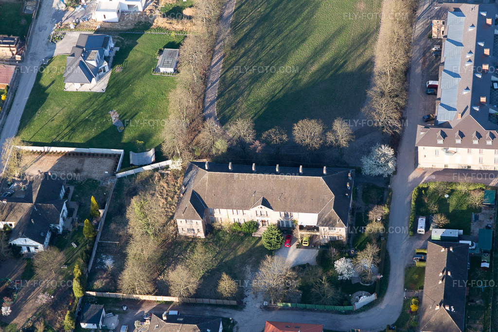 Aerial view: Harness racing track and former military barracks Cite des Cadres Camp in Oberrœdern in the state Bas-Rhin, France.Photo: IMG_097803.jpg taken on 03/27/2017 by Werner Riehm/FLY-FOTO.comResolution of the original: 5472 x 3648 px