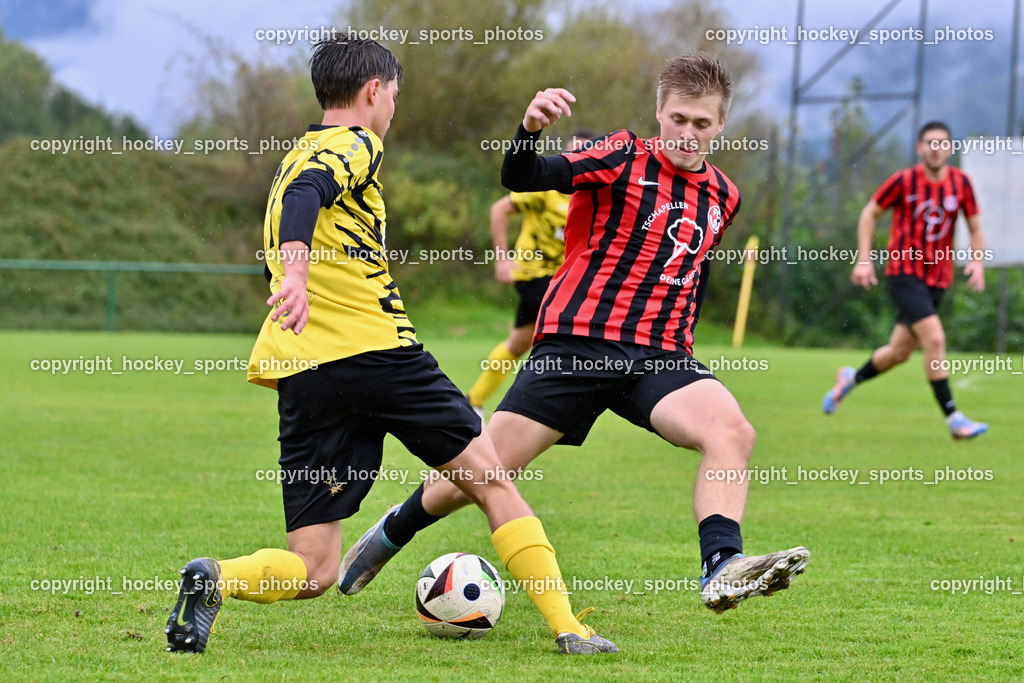 FC Faakersee vs. FC-WR Nussdorf Debant | #19 Felix Maximilian Opriessnig FC Faakersee, #8 Dennis Müller FCWR Nussdorf Debant, FC Faakersee vs. FC-WR Nussdorf Debant, FC Faakersee vs. FC-WR Nussdorf Debant am 28.09.2024 in Finkenstein (Sportplatz Faakersee), Austria, (Photo by Bernd Stefan)