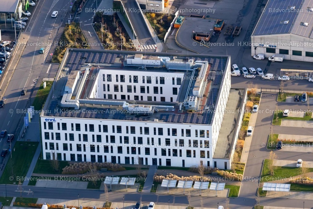 Luftbild Moers-5756 | Luftbildfotografie Unternehmens-Verwaltungsgebäude der ENNI-Gruppe auf dem Gelände der alten Schreinerei Cleve auf dem Jostenhof-Areal Am Jostenhof in Moers - Realisiert mit Pictrs.com