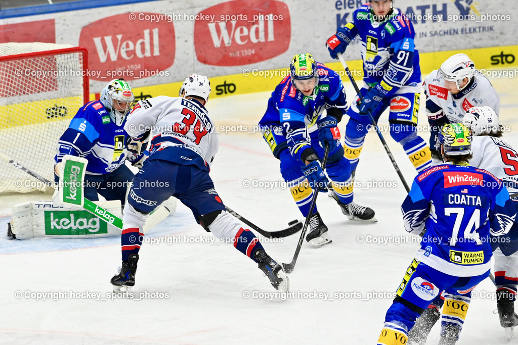 EC IDM WÄRMEPUMPEN VSV vs. HYDRO FEHERVAR AV 19 | #34 Terbocs Istvan HYDRO FEHERVAR, #1 LAMOUREUX JEAN PHILIPPE EC VSV, #2 MACPHERSON Dylan EC VSV, #74 COATTA Max EC VSV, EC IDM WÄRMEPUMPEN VSV vs. HYDRO FEHERVAR AV 19, EC IDM WÄRMEPUMPEN VSV vs. HYDRO FEHERVAR AV 19 am 20.11.2024 in Villach (Stadthalle Villach), Austria, (Photo by Bernd Stefan)