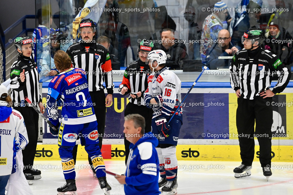 EC IDM WÄRMEPUMPEN VSV vs. HYDRO FEHERVAR AV 19 | BÄRNTHALER CHRISTOPH Referee, SEEWALD ELIAS Referee, ZRNIC MILAN Referee, MIODL MATTEO Referee, #9 RAUCHENWALD Alexander EC VSV, #16 Hari Janos HYDRO FEHERVAR, EC IDM WÄRMEPUMPEN VSV vs. HYDRO FEHERVAR AV 19, EC IDM WÄRMEPUMPEN VSV vs. HYDRO FEHERVAR AV 19 am 20.11.2024 in Villach (Stadthalle Villach), Austria, (Photo by Bernd Stefan)