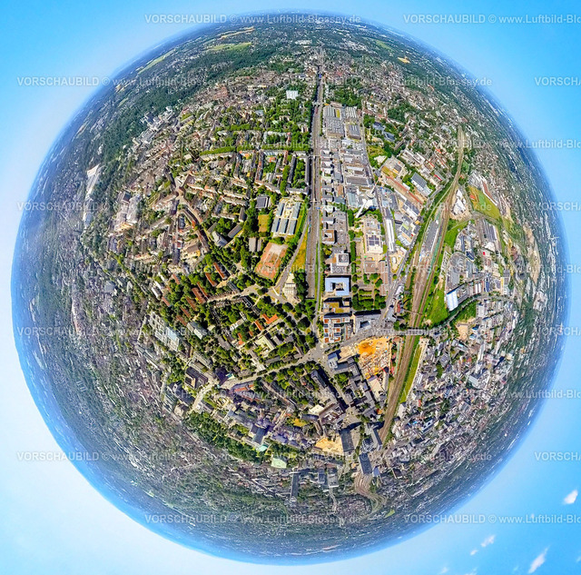 Essen230790073_ETEC | Luftbild, ETEC Essener Technologie- und Entwicklungs-Centrum, Erdkugel, Fisheye Aufnahme, Fischaugen Aufnahme, 360 Grad Aufnahme, tiny world, Holsterhausen, Essen, Ruhrgebiet, Nordrhein-Westfalen, Deutschland
