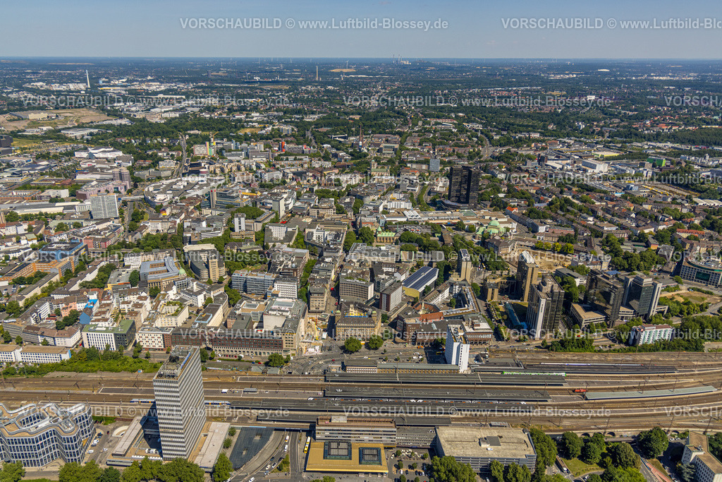 Essen230703065 | Luftbild, City mit Hauptbahnhof und Rathaus, Stadtkern, Essen, Ruhrgebiet, Nordrhein-Westfalen, Deutschland