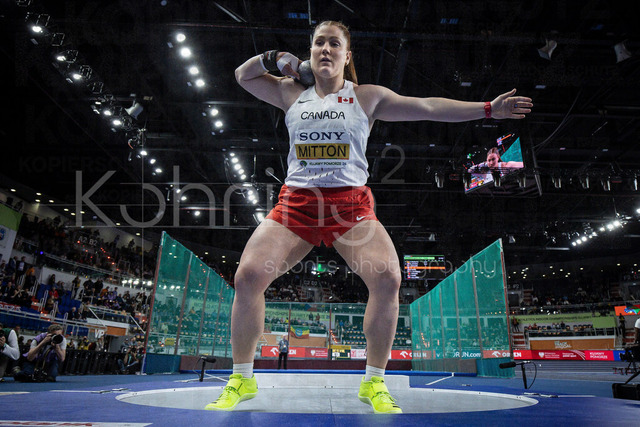 World Athletics Indoor Championships Kujawy Pomorze 26, 20.03.2026 | TORUN, POLAND - MARCH 20:  Sarah MITTON (CAN) competes in the women's shot put during the World Athletics Indoor Championships Kujawy Pomorze 26 on day 1 / session 2 at Kujawsko-Pomorska Arena Torun on March 20, 2026 in Torun, Poland. 