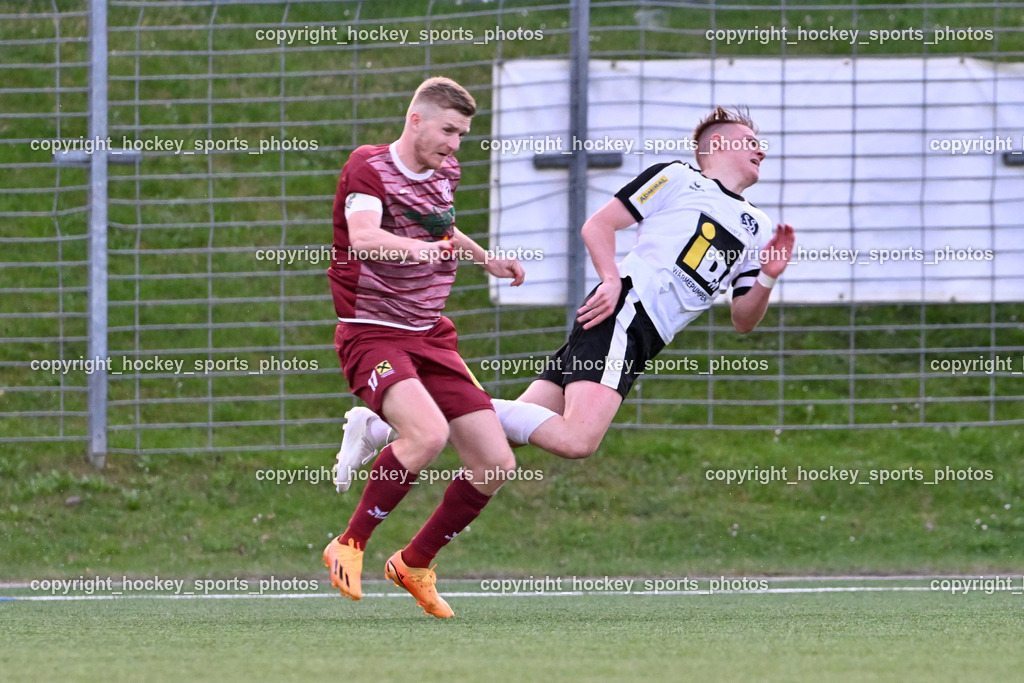 SV Spittal vs. VST Völkermarkt 5.4.2024 | #17 Daniel Ulrich Primusch VST Völkermarkt, #7 Ralph Roman Scheer SV Spittal, SV Spittal vs. VST Völkermarkt 5.4.2024, SV Spittal vs. VST Völkermarkt am 05.04.2024 in Spittal an der Drau (Goldeck Stadion), Austria, (Photo by Bernd Stefan)