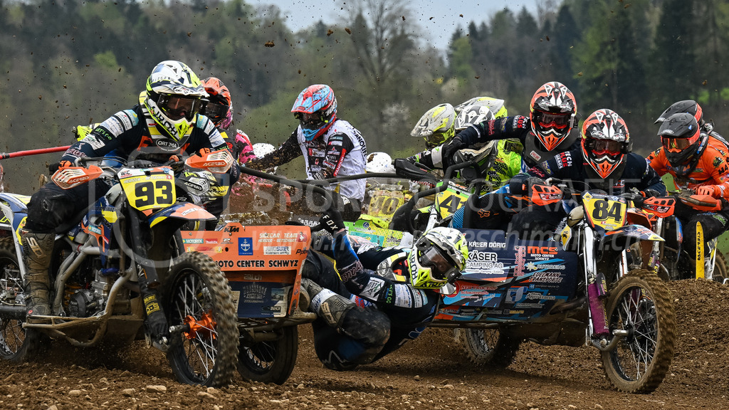 Motocross Schlatt bei Winterthur - 30. April 2023 | #93 Heinzer Marco / Betschart Ruedi aus Illgau (CH) auf  und #84 Kaeser Remo / Doerig Cornelio aus Schweizersholz (CH) auf VMC KTM in der Kategorie Seitenwagen am Motocross Schlatt bei Winterthur, 30. April 2023. 
Instagram: @mx_schlatt | @mc_wila | @sam_schweiz
Bild: Sportfotografie Markus Aeschimann | www.markus-aeschimann.ch - Realisiert mit Pictrs.com