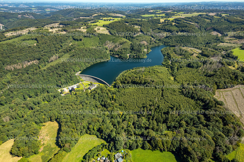 Ennepetal230800906 | Luftbild, Hasper Talsperre und Staumauer, Waldgebiet, Haspe, Hagen, Ruhrgebiet, Nordrhein-Westfalen, Deutschland