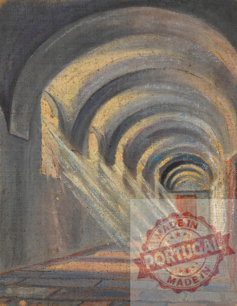 Egon Schiele Arched passage with light rays and shadow drawing | Arched passage showing atmospheric light rays creating strong shadows and depth - Realisiert mit Pictrs.com