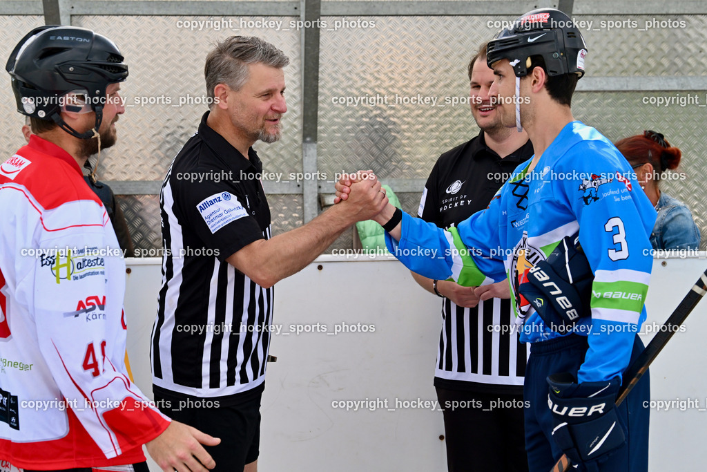 SV ASKÖ Ballhockey Villach vs. Ultras Spittal | #48 Krall Felix HSC Zwa, Alois Steiner Referee, Eicher Herbert Referee, #3 Fertschai Matthias SV ASKÖ Ballhockey, SV ASKÖ Ballhockey Villach vs. Ultras Spittal, SV ASKÖ Ballhockey Villach vs. Ultras Spittal am 10.05.2026 in Villach (Alpen Arena ), Austria, (Photo by Bernd Stefan)