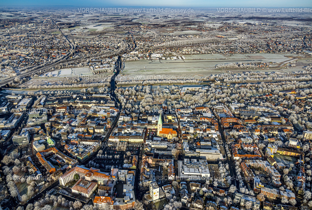 Hamm221202960 | Luftbild, Winterliche City, evang. Pauluskirche, Erlebensraum Lippeauen, Flugplatz Lippewiesen, Mitte, Hamm, Ruhrgebiet, Nordrhein-Westfalen, Deutschland