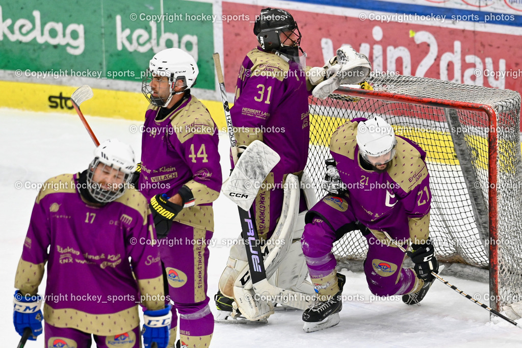 EC Kellerberg vs. EC Arnoldstein | #17 Erlacher Christoph EC Kellerberg, #44 Jank David EC Kellerberg, #31 Frank Patrick EC Kellerberg, #21 Pettauer Christoph EC Kellerberg, EC Kellerberg vs. EC Arnoldstein, EC Kellerberg vs. EC Arnoldstein am 03.02.2025 in Villach (Stadthalle Villach), Austria, (Photo by Bernd Stefan)