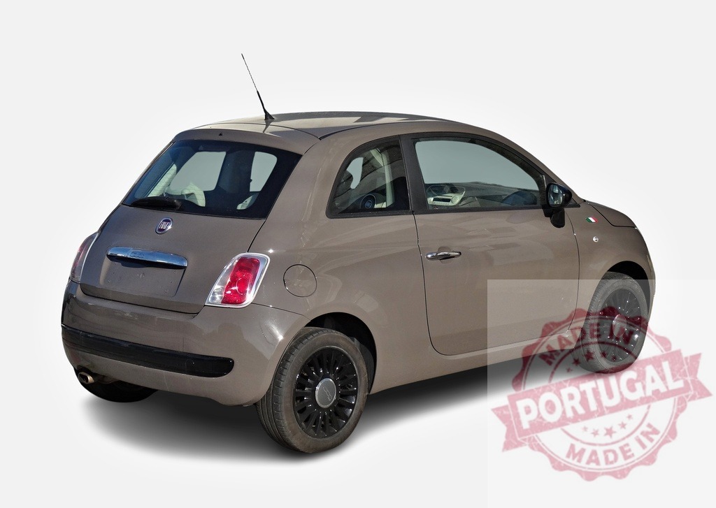 Stylish Fiat 500 city car parked on white background | Modern compact Fiat 500 automobile isolated on white background representing italian automotive design - Realized with Pictrs.com