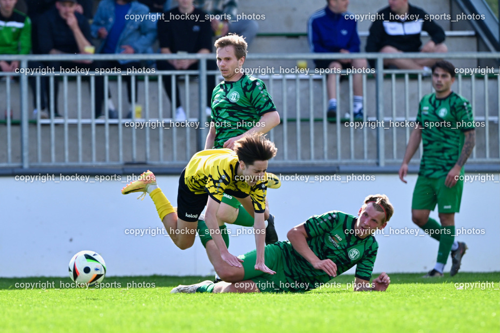 SC Landskron vs. FC Faakersee | Flugeinlage, #23 Jona Jakob Steinwender SC Landskron, #12 Moritz Nico Prugger FC Faakersee, #7 Markus Ulbing SC Landskron, SC Landskron vs. FC Faakersee, SC Landskron vs. FC Faakersee am 27.04.2025 in Villach (Sportanlage Landskron), Austria, (Photo by Bernd Stefan)
