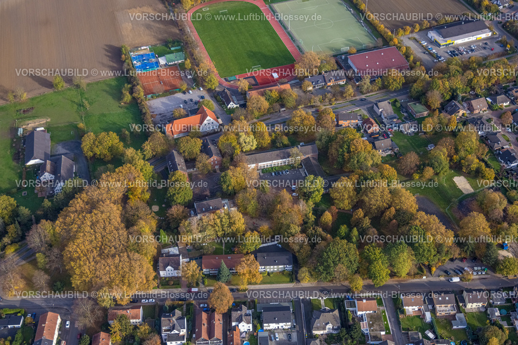 Kamen221012424Heeren-Werve | Luftbild, Volkshochschule Kamen-Bönen, Villa Lach und Krach Kindergarten, Bäume in Herbstfarben, Heeren-Werve, Kamen, Ruhrgebiet, Nordrhein-Westfalen, Deutschland