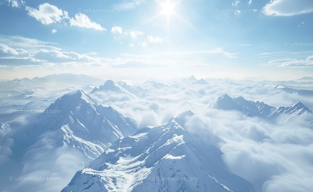 Snowcovered Mountain Tops Above The Clouds | A breathtaking view of snow-covered mountain peaks rising above the clouds, capturing nature’s purity and grandeur. Ideal for creating a peaceful, expansive atmosphere. - Realisiert mit Pictrs.com