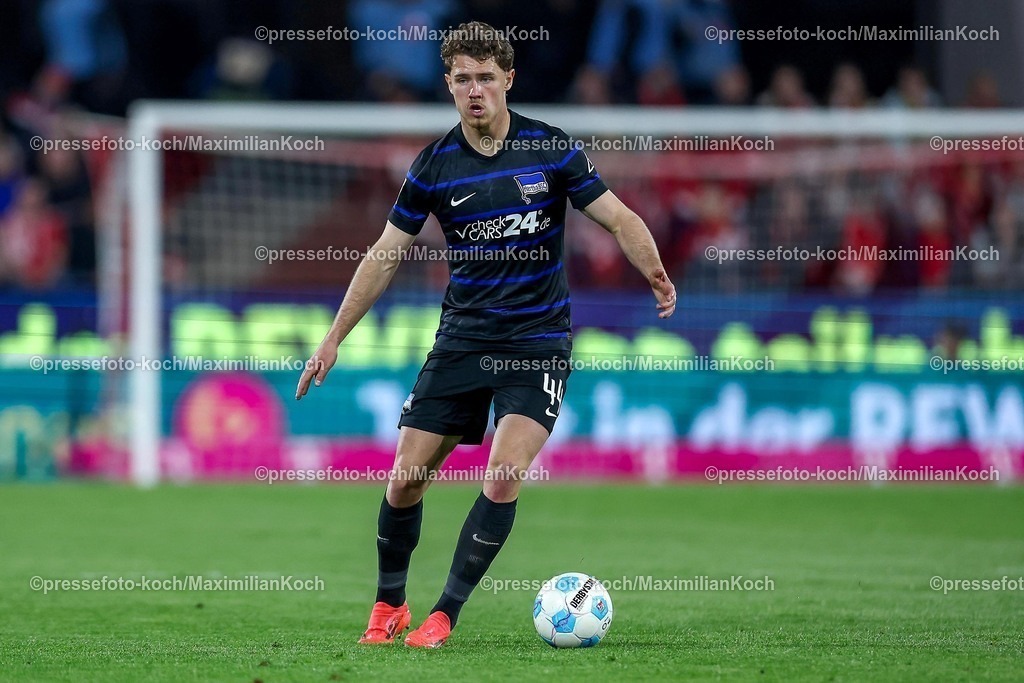 1FC05042502118 | 05.04.2025, Fußball, 1. FC Köln - Hertha BSC, 2.. Fußball Bundesliga, 28. Spieltag, RheinEnergie-STADION, Saison 2024 2025: Linus Gechter (Hertha BSC #44) DFB regulations prohibit any use of photographs as image sequences and or quasi-video.