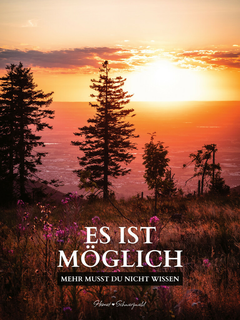 Edition “MOTIVATION” | Spruch: ES IST MÖGLICH, MEHR MUSST DU NICHT WISSEN. Die Edition “MOTIVATION” bringt den Spirit des Schwarzwaldes zu Ihnen nach Hause. Wählen Sie Ihren Lieblingsspruch aus zehn unterschiedlichen Varianten. Perfekt für Ihr eigenes Zuhause oder als Geschenk für heimatverliebte Freunde.
 - Realisiert mit Pictrs.com