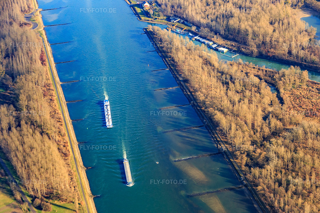 Luftbild: Verlauf des Rhein an der Mündung des Auer Althrein in Au am Rhein im Bundesland Baden-Württemberg in Deutschland. Foto: IMG_085496.jpg vom 24.12.2015 durch Werner Riehm/FLY-FOTO.de